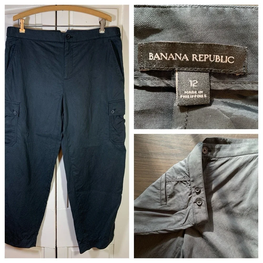 Banana‎ Republic Cargo Pants Women's Size 12 Black Lyocell Zip Buttons Goth Emo